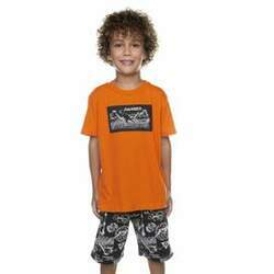 Conjunto Infantil Camiseta Laranja Dino Danger e Bermuda Moletom