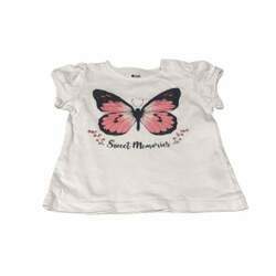 Blusa de malha branca borboleta rosa e cinza 12-18M