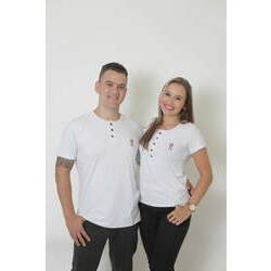 NAMORADOS - Kit 02 Peças T-Shirt Henley Branco - Masculina Feminina