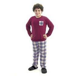 Pijama de Inverno Juvenil Masculino - Manga Comprida com Calça Xadrez
