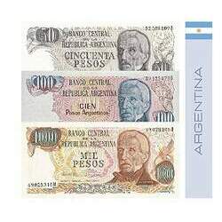 Lote 3 cédulas 50, 100 e 1000 Pesos Argentinos - FE