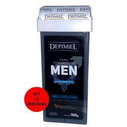 Kit 12 Cera Depilatória Roll-On Men Powerful 100g - Depimiel