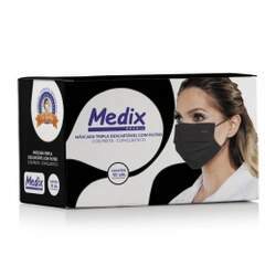 Máscara Cirúrgica Tripla com Elástico PRETA Caixa c/ 50 Un Medix