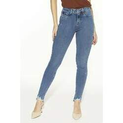 Calça Jeans Feminina Skinny Média com Rasgos na Barra - DZ20449