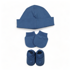 Kit presente Touca, luva e sapatinho/ Fio Egípcio - Azul Jeans