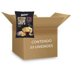 Mandioca Chips com Sal Rosa Himalaia Sem Glúten Belive contendo 3 pacotes de 50g cada
