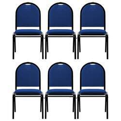 Kit 6 Cadeiras Hoteleiras Auditório Empilhável Linho M23 Azul - Mpozenato