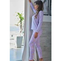 Pijama Longo em Suede Estampado Lilas Elefante G08-18