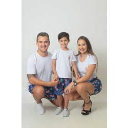 COMBO - Família - Kit 02 Bermudas 01 Shorts Saia Beija Flor 03 Camisetas Branca Premium