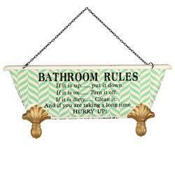 Placa decorativa de metal vintage com regras para banheiro