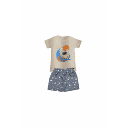 Conjunto Infantil Menino Camiseta com Estampa de Ursos e Bermuda em tactel
