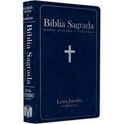 Bíblia Sagrada com Harpa Avivada e Corinhos ARC Letra Jumbo Capa Semiflexível Azul