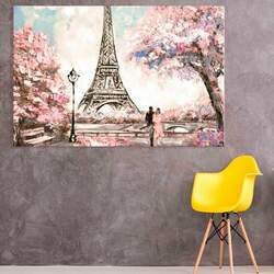 Tela Decorativa Abstrato Pintura Torre Eiffel Pink