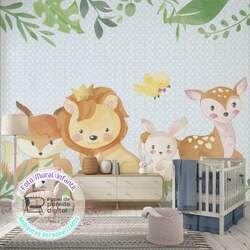 Papel de Parede Foto Mural Infantil Animais Baby da Floresta Leão Rei
