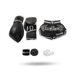Kit: Luva World Combat Shock Black Silver Short Bucal Bandagem
