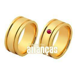 Alianças De Noivado e Casamento Em Ouro Amarelo 18k 0,750 Fa-1137-rubi - FA-1137-R