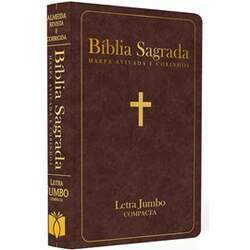 Bíblia Sagrada com Harpa Avivada e Corinhos ARC Letra Jumbo Capa Semiflexível Marrom