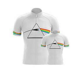 Conjunto Camisa Ciclismo Pink Floyd Branca Pai E Filho Esportiva Bike Uv Mtb