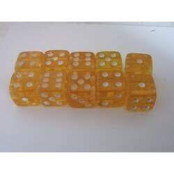 10 Dados Amarelos Translúcidos 1 4cm (14mm) - Jogo De Tabuleiro
