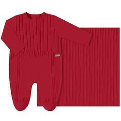 Jogo Maternidade em tricot Vermelho: Macacão longo Manta - Up Baby