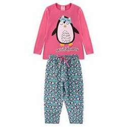 Pijama Infantil Meia Estação Menina Pinguim Chiclete / Benetex Kids