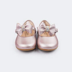 Sapato Infantil Mini Angel Laço e Strass Rose Metalizado