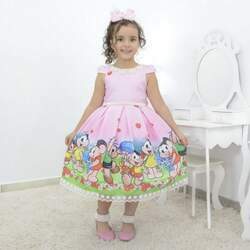 Vestido Infantil turma da Mônica, com Cascão, Magali e Cebolinha