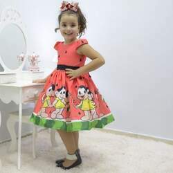 Vestido infantil tema Magali - Turma da Mônica