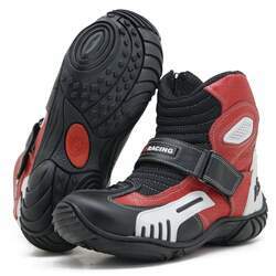 Bota motociclista respirável vented boots em couro legítimo nas cores preto branco e vermelho 406