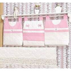Porta Fraldas de Varão para Quarto de Bebê Rosa com Branco 03 Peças - Coleção Sensação