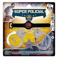 Kit Policial Algema Relógio e Distintivo de Policia SUPER POLICIAL Ref 399