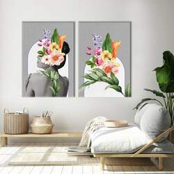 Conjunto de 2 Telas Decorativa Mulher Floral Plantas e Flores