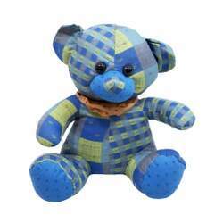 Urso Azul De Pano Sentado Laço Pescoço 23cm - Pelúcia