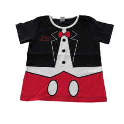 Camiseta preta, vermelha e branca Mickey Disney 1 ano