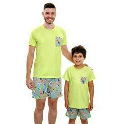 Pijamas Pai e Filho Dinossauros Coloridos Curto
