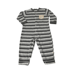Pijama macacão listrado cinza e branco ursinho 6-9M