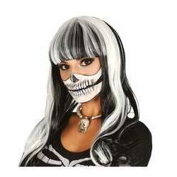 Peruca de esqueleto branca e preta lisa para mulher