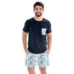 Pijama Masculino Curto com Shorts - Estampa Gatinhos