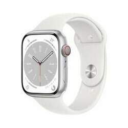 Apple Watch Series 8 GPS + Cellular, Caixa de Aço Inoxidável 45mm Prateada, Pulseira Esportiva Branca - MNKE3BZ/A