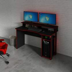 Mesa Escrivaninha Gamer com 4 Nichos - Preto/Vermelho