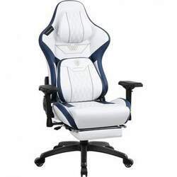Cadeira Gamer Reclinável e Giratória com Apoio para Lombar, Cabeça e Pés, Dowinx, Branca e Azul