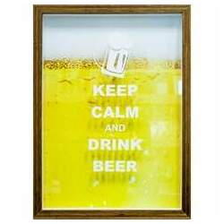 Quadro Porta Tampa em Madeira Keep Calm And Drink Beer 27x37cm Amarelo