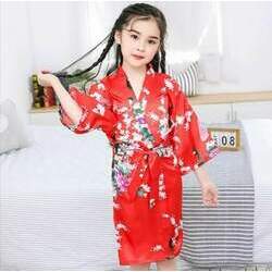 Kimono Infantil De Cetim Com Estampa De