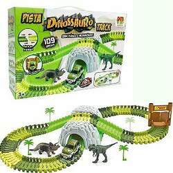 Pista de Carrinhos Dinossauros com Túnel e Acessórios Infantil 109 Peças
