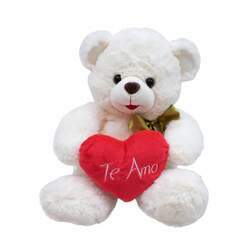 Ursinho Branco de Pelúcia Com Coração Te Amo 28 Cm Fofy Toys