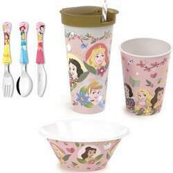 Kit Princess - Princesas, 2 copos, Bowl, talheres - Disney