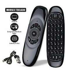 Controle Air Mouse Recarregável com Teclado Para Smart Tv Pc