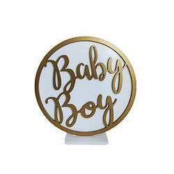 Display Baby Boy Decorativo Chá Revelação MDF Branco Dourado