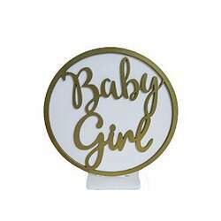 Display Baby Girl Decorar Chá Revelação MDF Branco Dourado