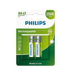 Pilha Recarregavel AA 2500 mAh 1,2v Philips Cartela com 2 pilhas